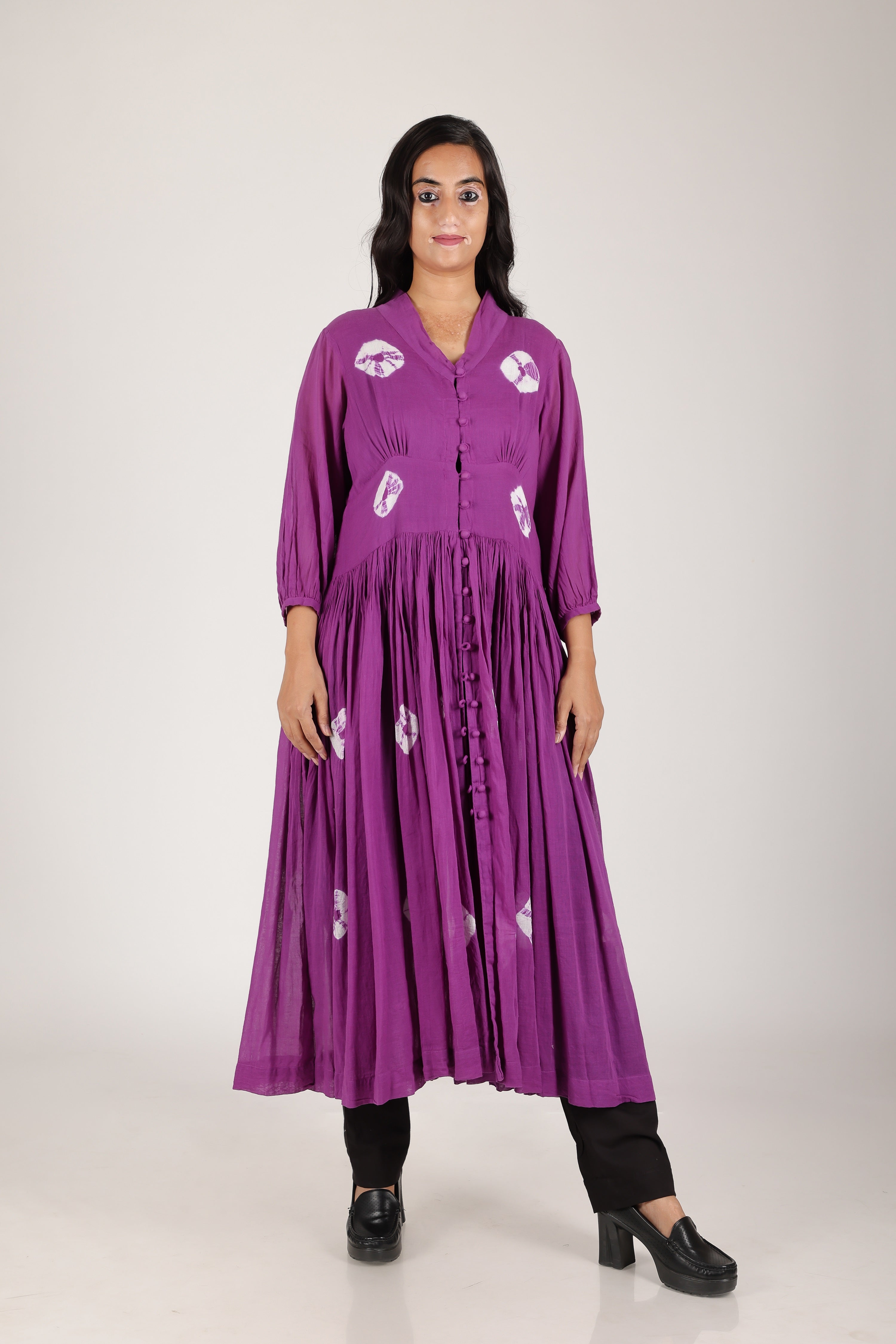 PURPAL SHIBORI BUTTON DRESS