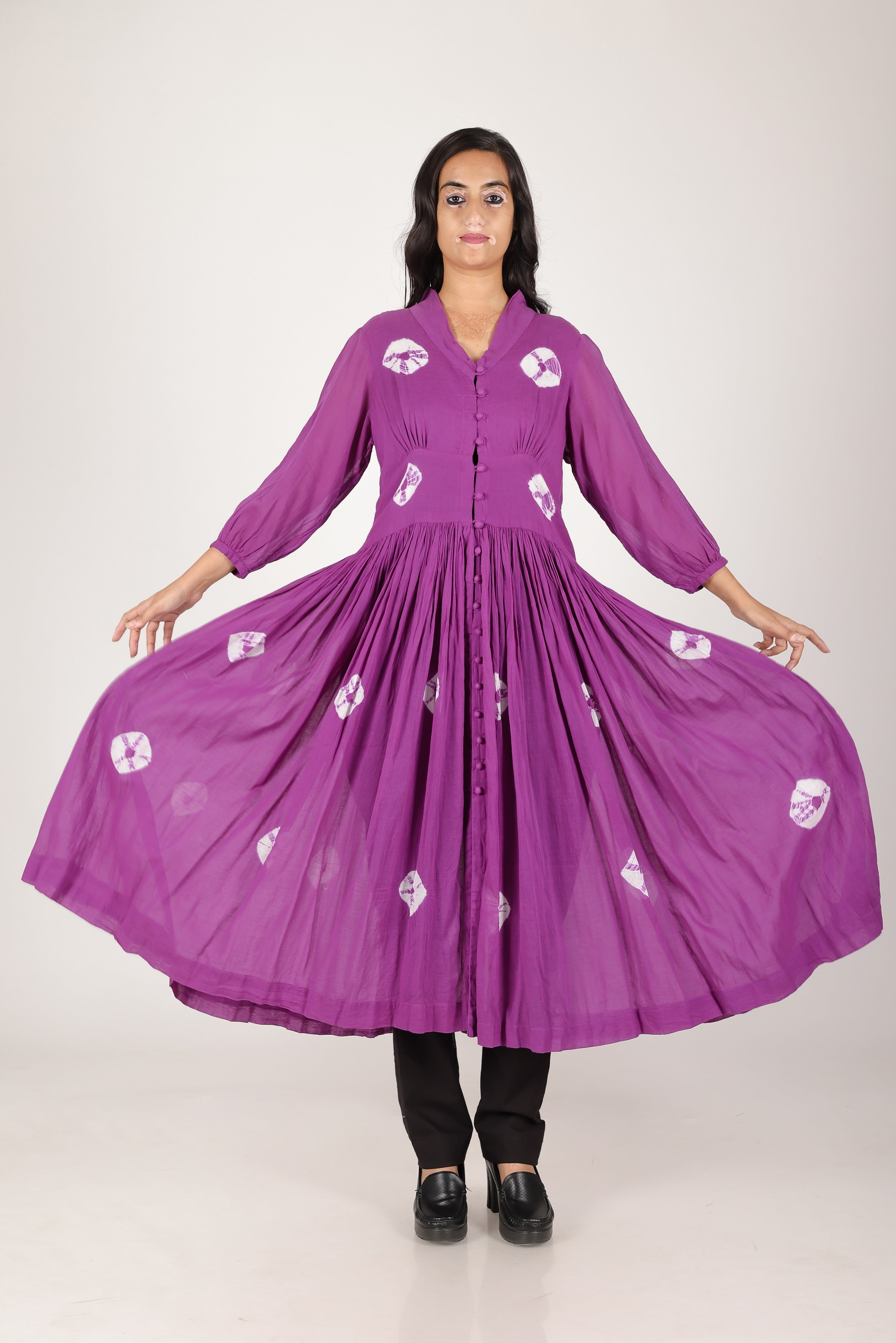 PURPAL SHIBORI BUTTON DRESS