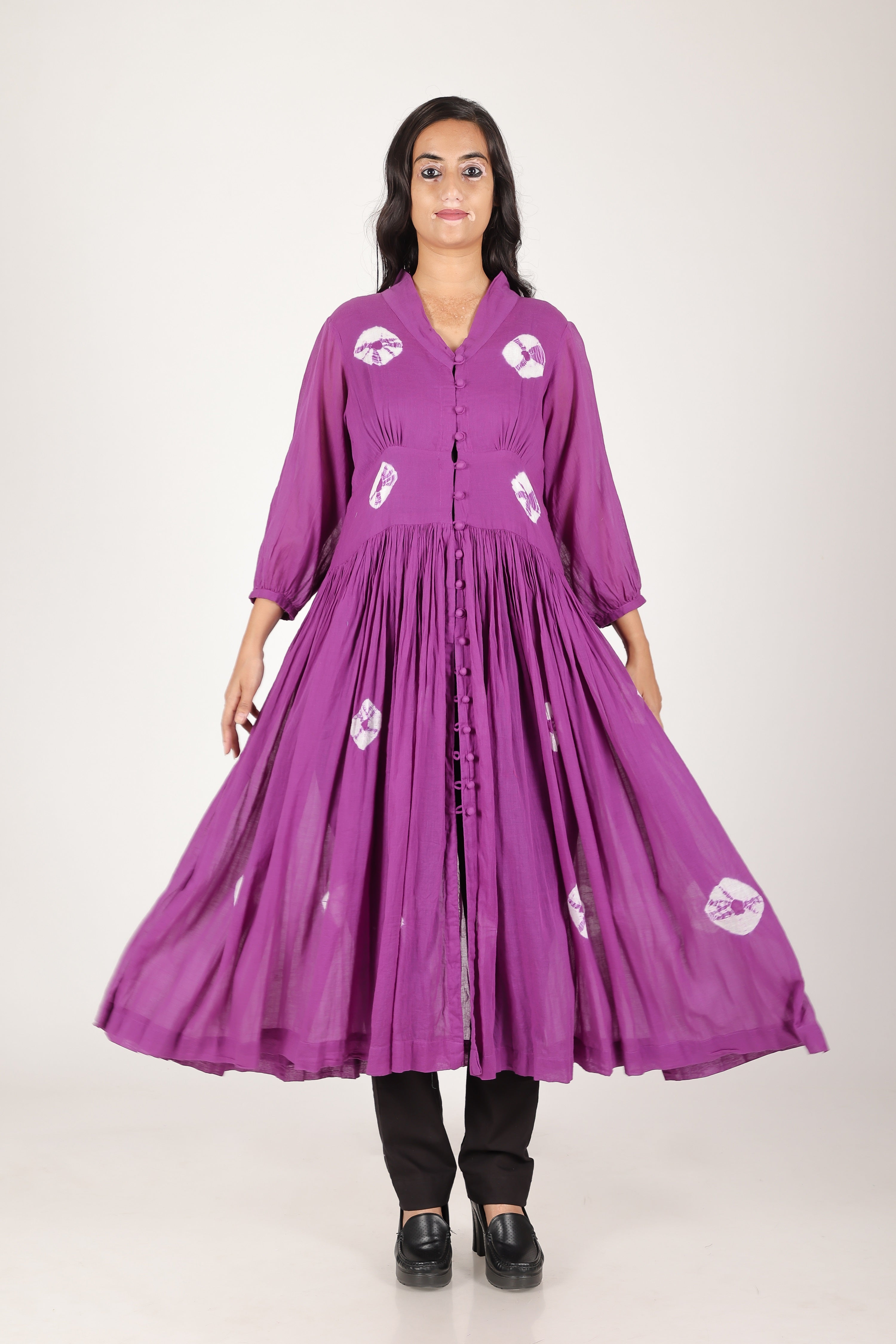 PURPAL SHIBORI BUTTON DRESS